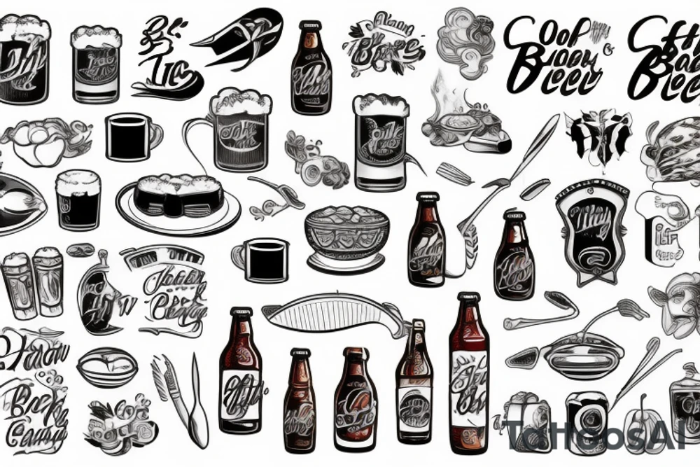 Cook, eat, beer, singing and fierce tattoo idea