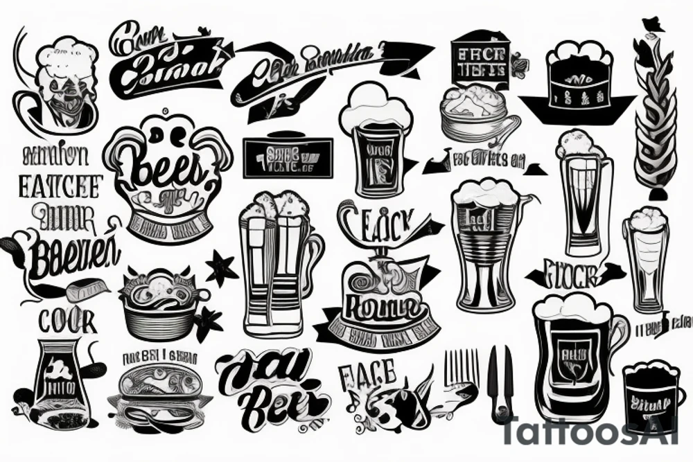 Cook, eat, beer, singing and fierce tattoo idea