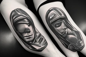 Men with a balaclava dressed with Nike tech with a Ford mustang on the background tattoo idea