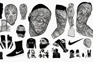 Men full body with a balaclava and full dressed with Nike tech tattoo idea