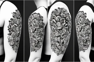Include bee, greek bust with flowers and a geometric design tattoo idea