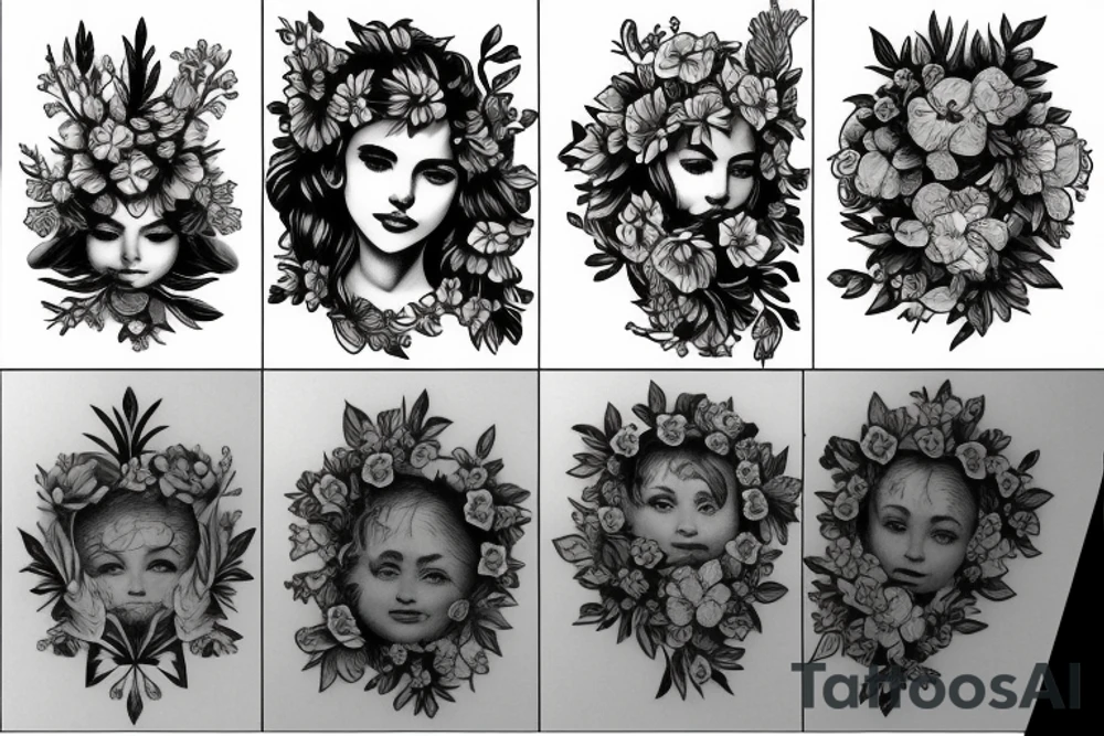 Include bee and greek bust with flowers tattoo idea