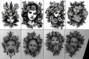 Include bee and greek bust with flowers tattoo idea