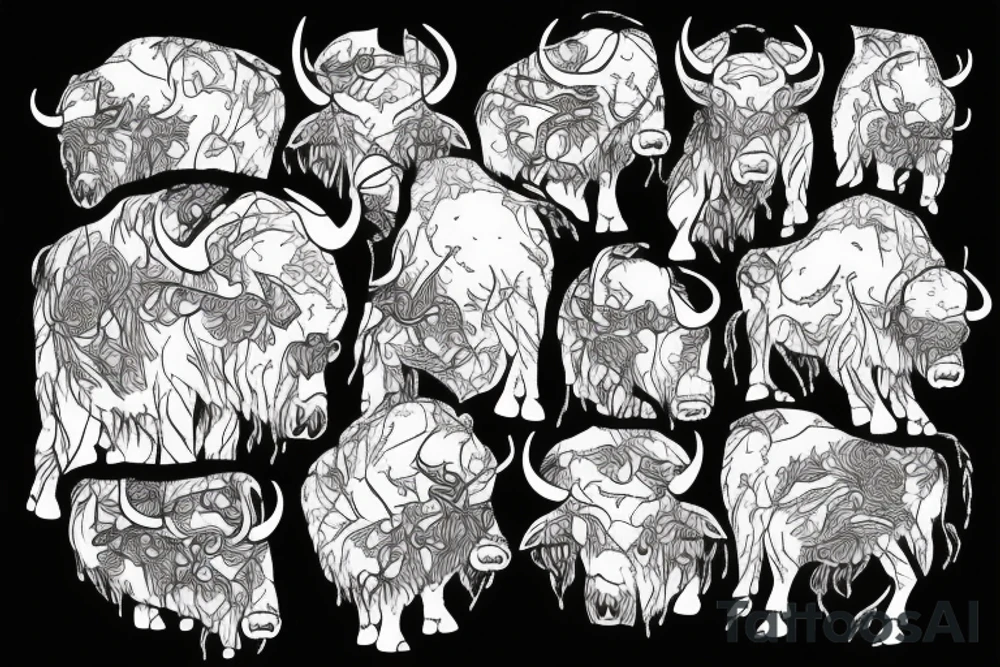 Angry Buffalo in a Forrest surrounded by mountains tattoo idea Angry Buffalo in a Forrest surrounded by mountains tattoo idea