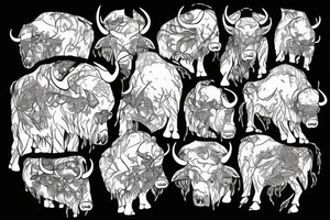 Angry Buffalo in a Forrest surrounded by mountains tattoo idea