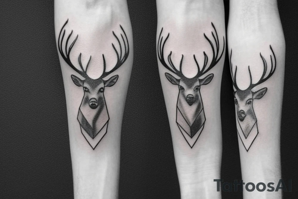 Two hands in the shape of a stag with a broken chain between its horns tattoo idea
