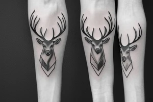 Two hands in the shape of a stag with a broken chain between its horns tattoo idea