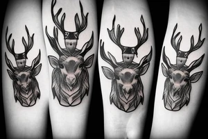 Two hands in the shape of a stag with a broken chain between its horns tattoo idea