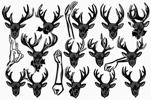 Two hands in the shape of a stag with a broken chain link between its horns tattoo idea