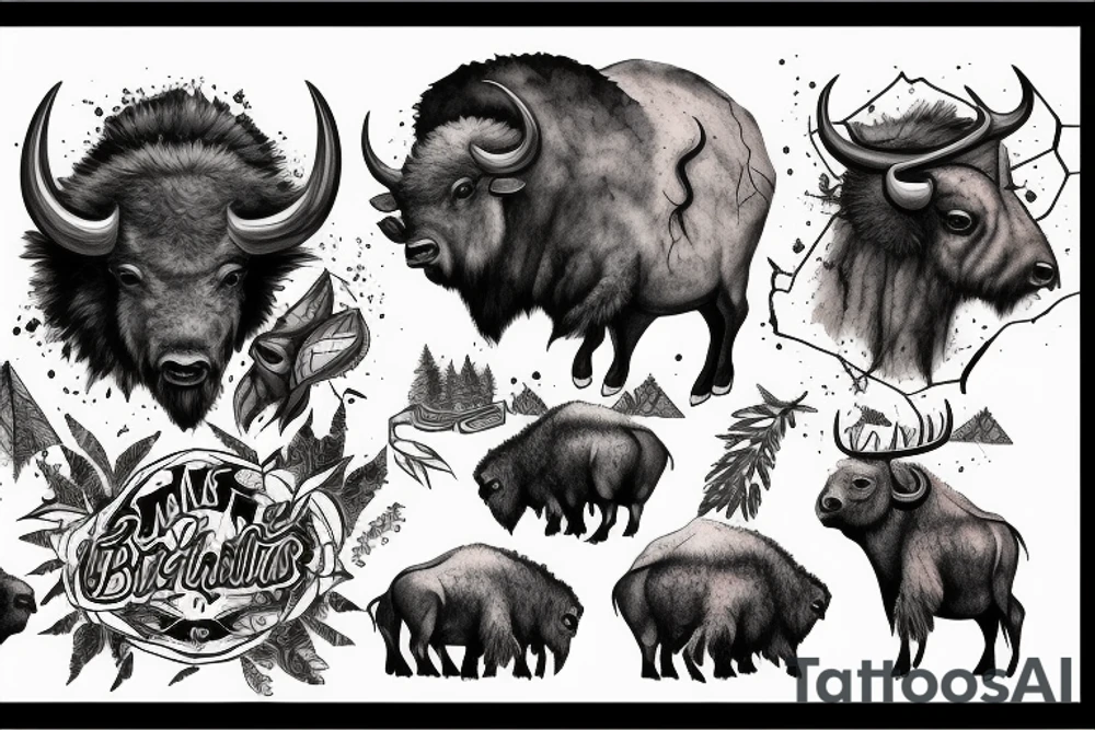 Angry Buffalo in a Forrest surrounded by mountains tattoo idea Angry Buffalo in a Forrest surrounded by mountains tattoo idea