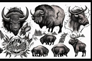 Angry Buffalo in a Forrest surrounded by mountains tattoo idea