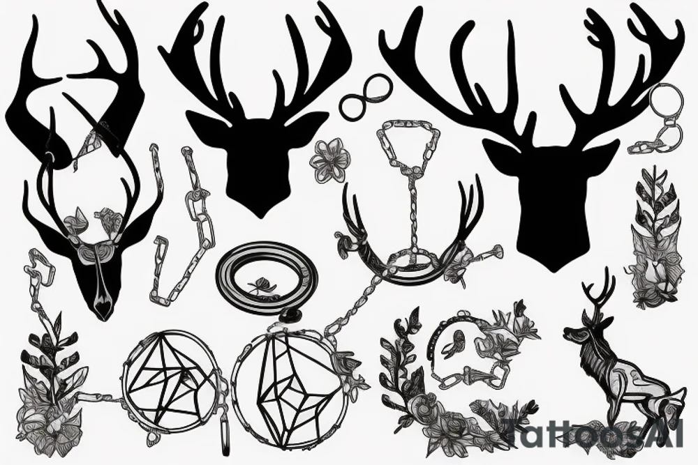 A noble stag with a broken chain link hanging from its horns tattoo idea