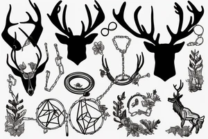 A noble stag with a broken chain link hanging from its horns tattoo idea