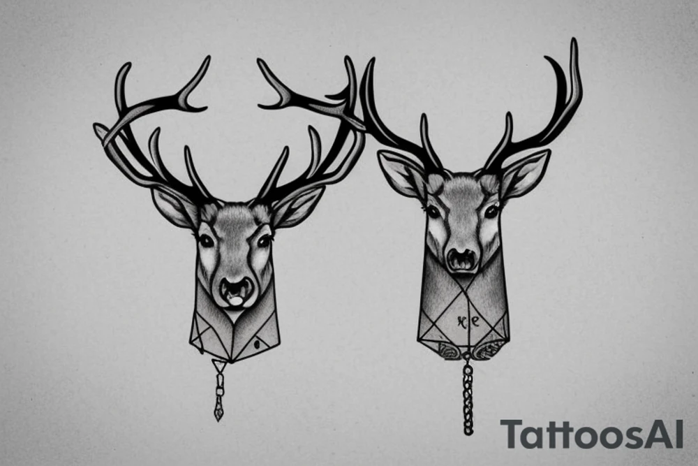 A noble stag with a broken chain link hanging from its horns tattoo idea
