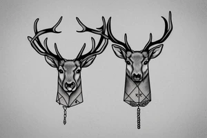 A noble stag with a broken chain link hanging from its horns tattoo idea