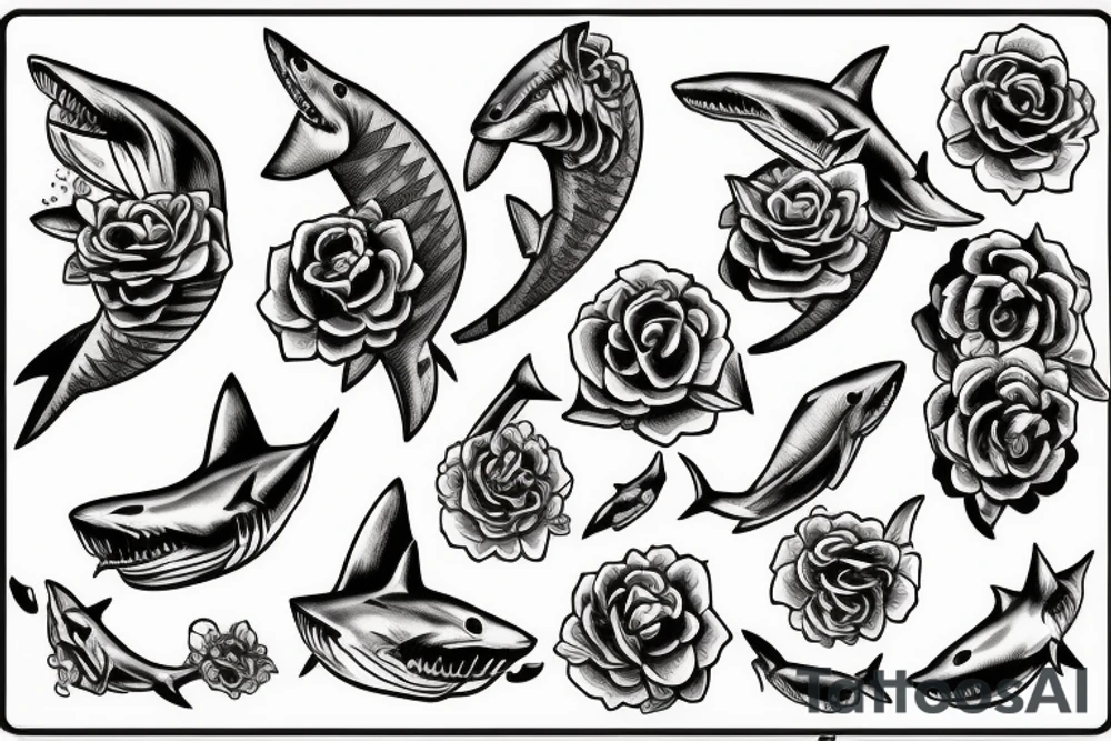 Shark flowers signs tattoo idea