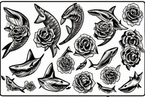 Shark flowers signs tattoo idea