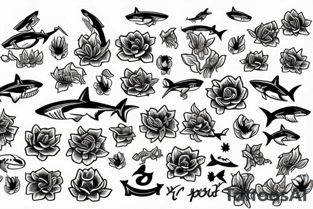 Shark flowers signs tattoo idea