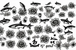 Shark flowers signs tattoo idea