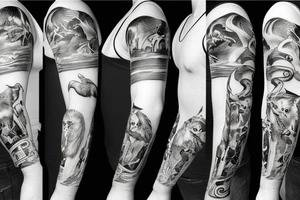 Full arm sleeve with animals and Greek mythology tattoo idea