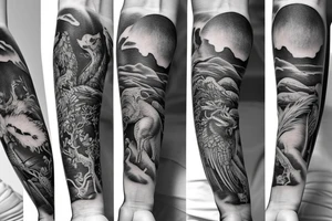 Full arm sleeve with animals and Greek mythology tattoo idea