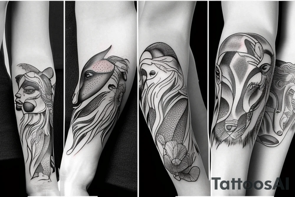 Full arm sleeve with animals and Greek mythology tattoo idea