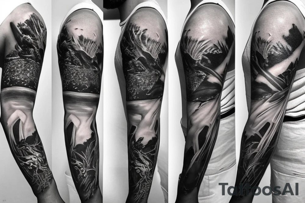 Full arm sleeve with animals and Greek mythology tattoo idea