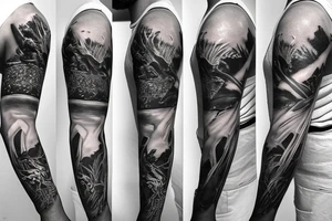 Full arm sleeve with animals and Greek mythology tattoo idea
