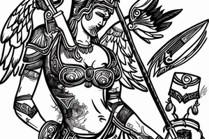 Beautiful goddess athena with weapon , sharp, shot with camera, 8k tattoo idea