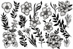 primrose flower  and golden wattle bouquet tattoo idea