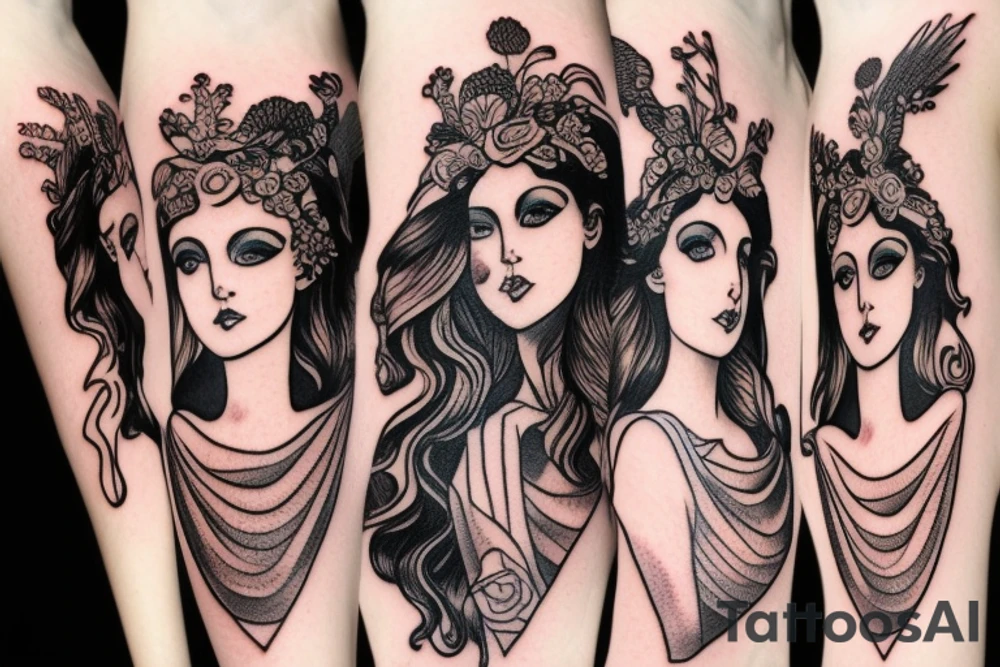 Greek goddess in dress tattoo idea