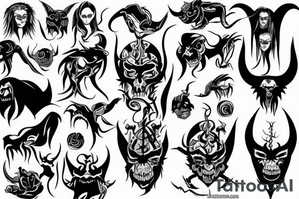 demon with 10 heads tattoo idea