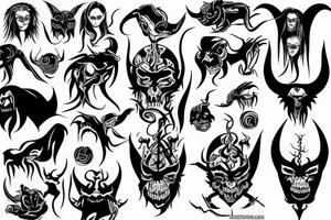 demon with 10 heads tattoo idea