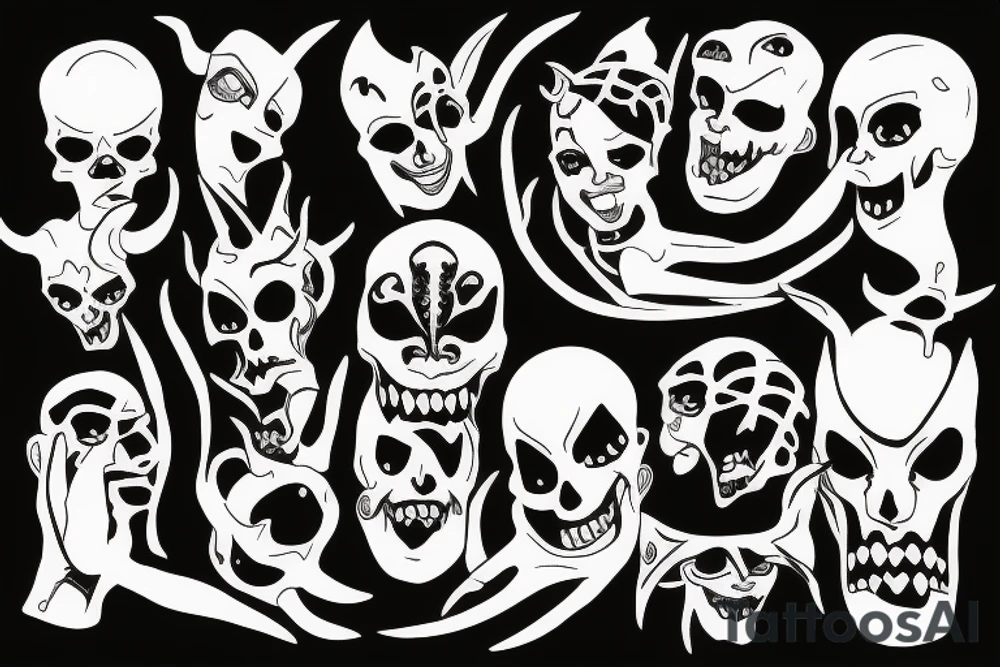 demon with 10 heads tattoo idea