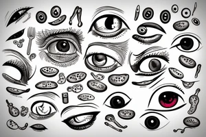 Food items mixed with eyeballs tattoo idea