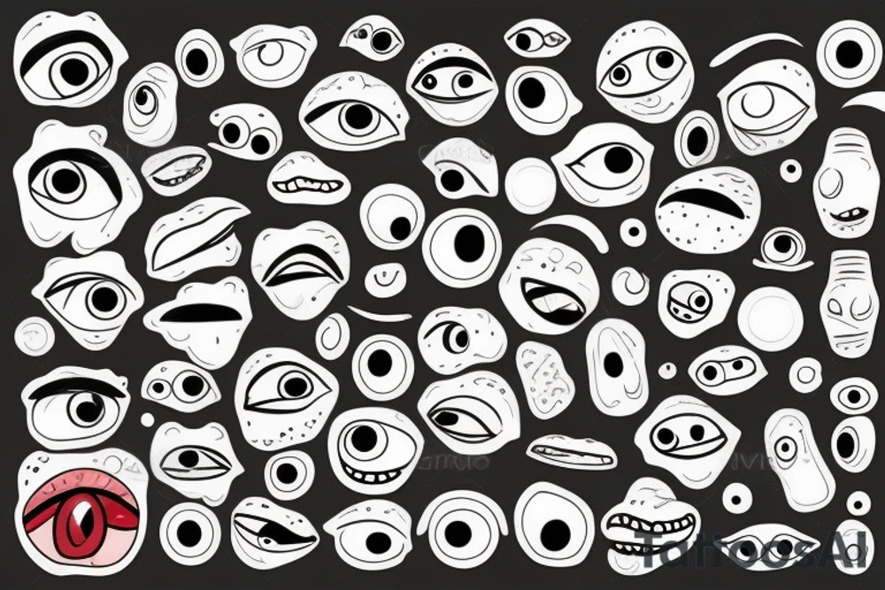 Food items mixed with eyeballs tattoo idea