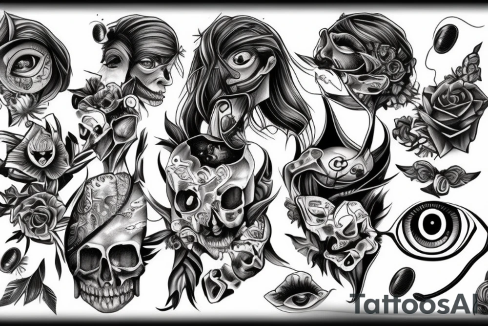 Collection of different product together with eyeballs tattoo idea