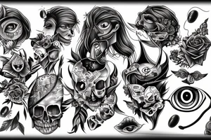 Collection of different product together with eyeballs tattoo idea