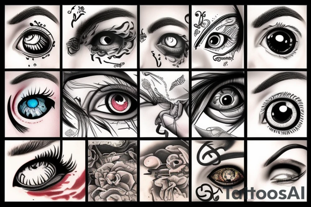 Collection of different product together with eyeballs tattoo idea