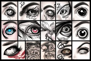 Collection of different product together with eyeballs tattoo idea