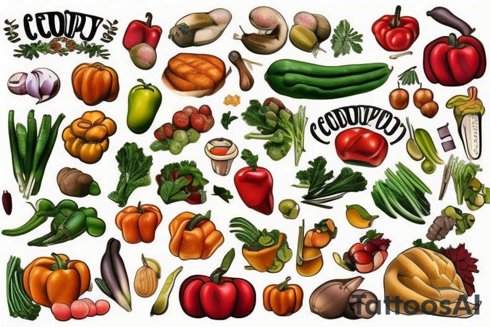 Culinary produce cornucopia tattoo idea