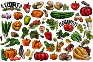 Culinary produce cornucopia tattoo idea