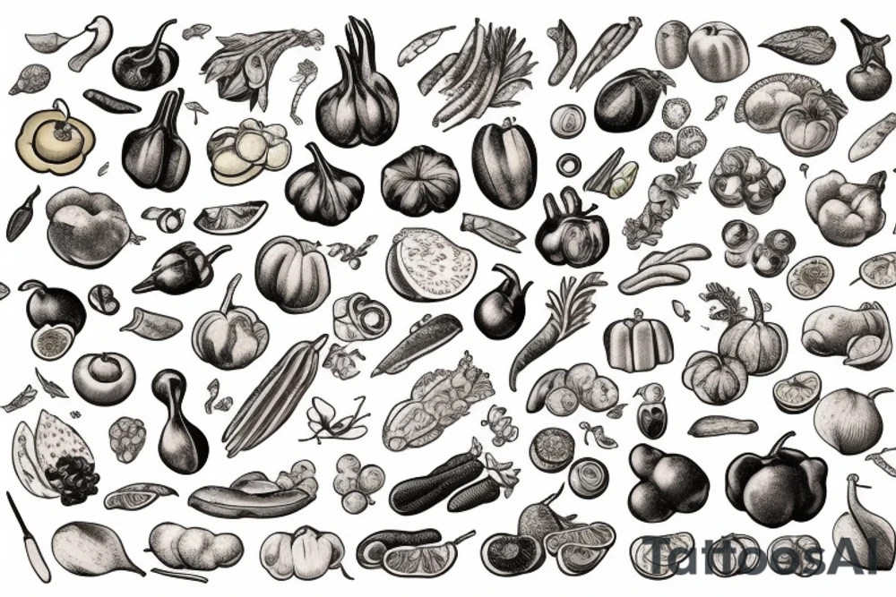 Culinary produce cornucopia tattoo idea