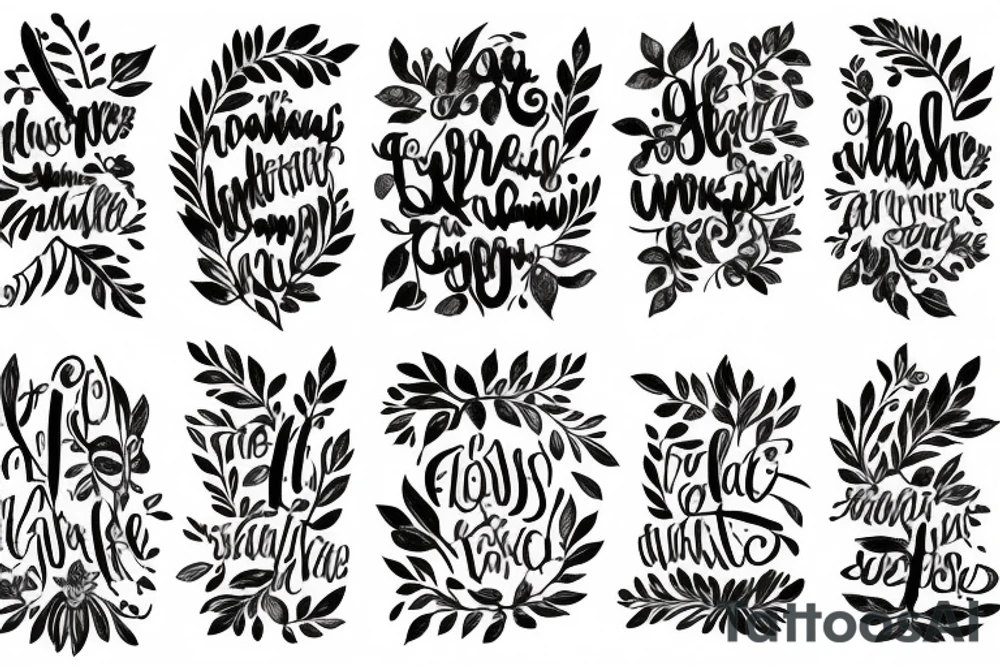 Flower, vines, tree, cursive words tattoo idea
