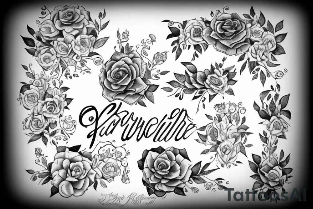 Flower, vines, tree, cursive words tattoo idea