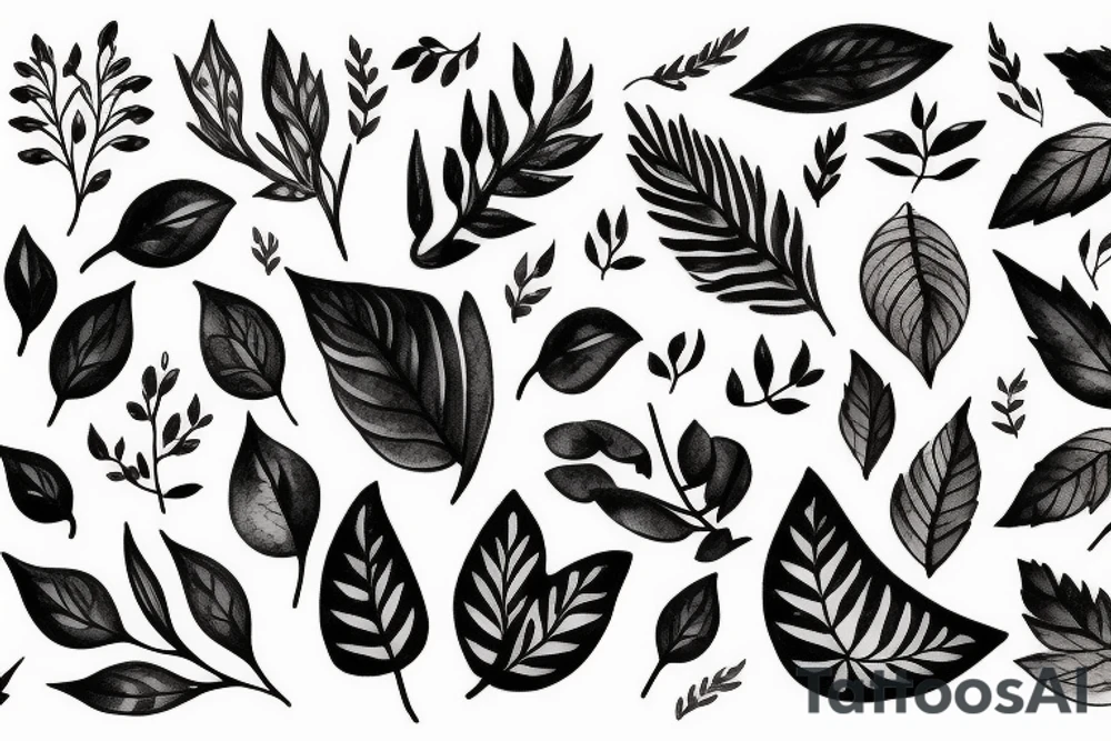 Leaves, thin cursive words tattoo idea