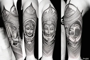 Sun and fire, moon and king with a warrior and goddess parvathi's symbol tattoo idea