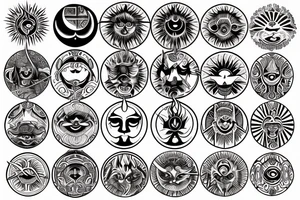 Sun and fire, moon and king with a warrior and goddess parvathi's symbol tattoo idea