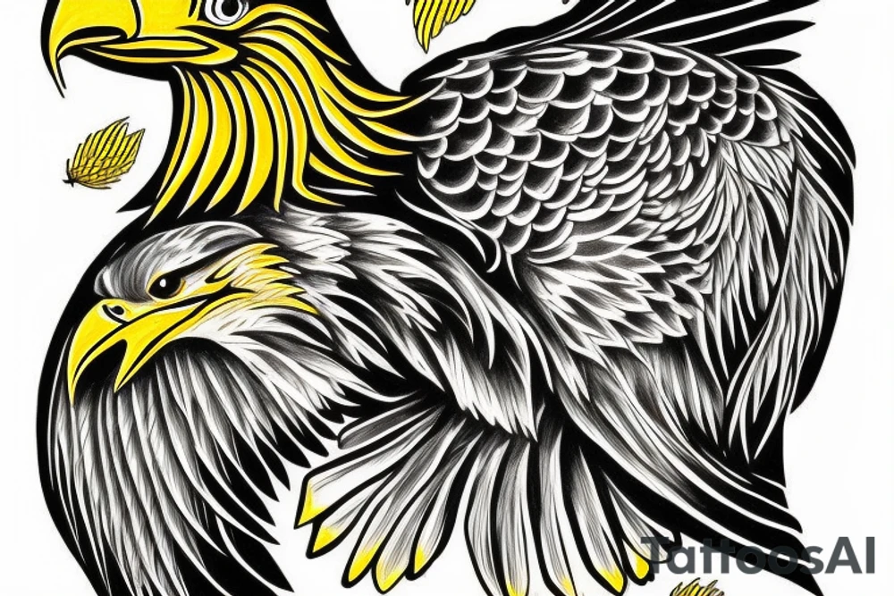 Bald eagle with yellow eyes holding a fish tattoo idea
