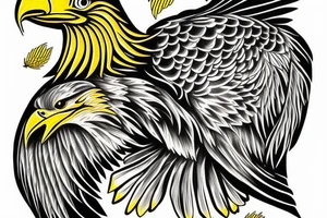 Bald eagle with yellow eyes holding a fish tattoo idea